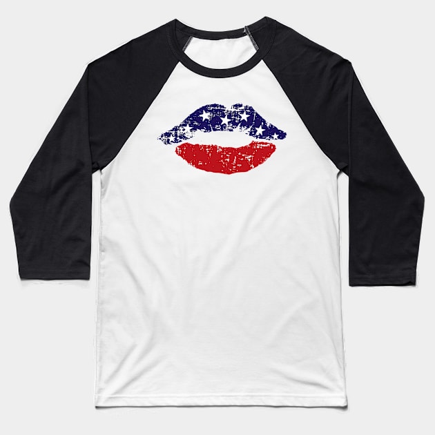 4TH OF JULY LIPS Baseball T-Shirt by MarkBlakeDesigns